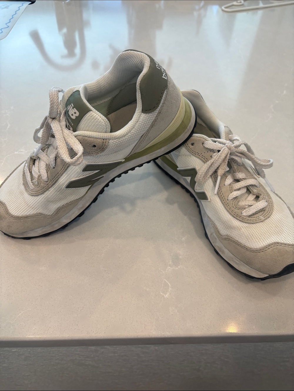 New Balance Women’s White and Olive Green Sneakers